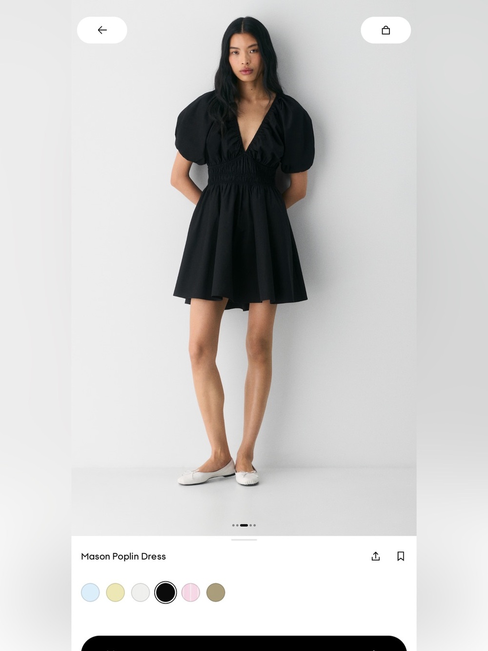 Wilfred Black Mason Poplin Puff-Sleeve Mini Dress